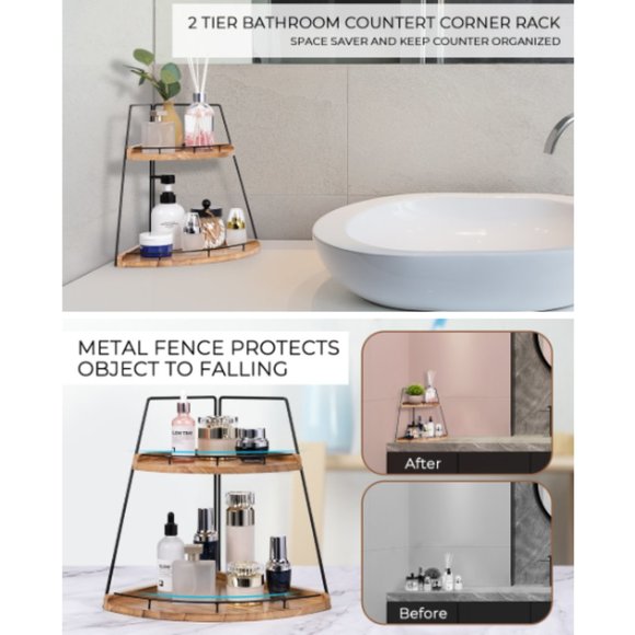 2-Tier Wooden Corner Organizer - Bathroom/ Kitchen/ Vanity Corner Shelf Storage - Picture 11 of 11